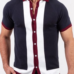 Men's single Breasted Paneled Color Contrast Short Sleeve Shirt