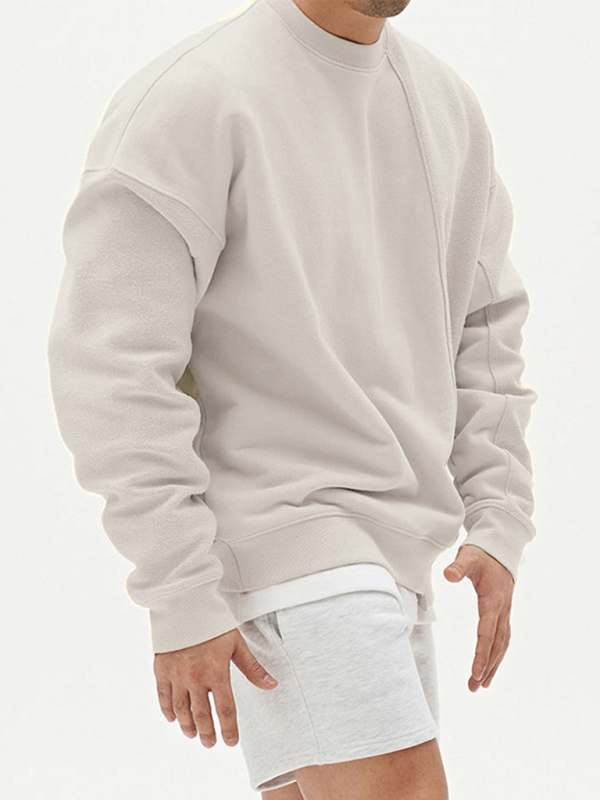 Men's Knitted Stitching Solid Color Casual Crew Neck Sweatshirt - Image 7