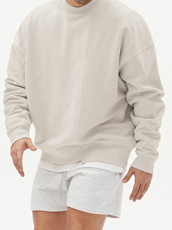 Men's Knitted Stitching Solid Color Casual Crew Neck Sweatshirt - Image 8