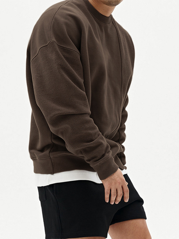 Men's Knitted Stitching Solid Color Casual Crew Neck Sweatshirt - Image 11