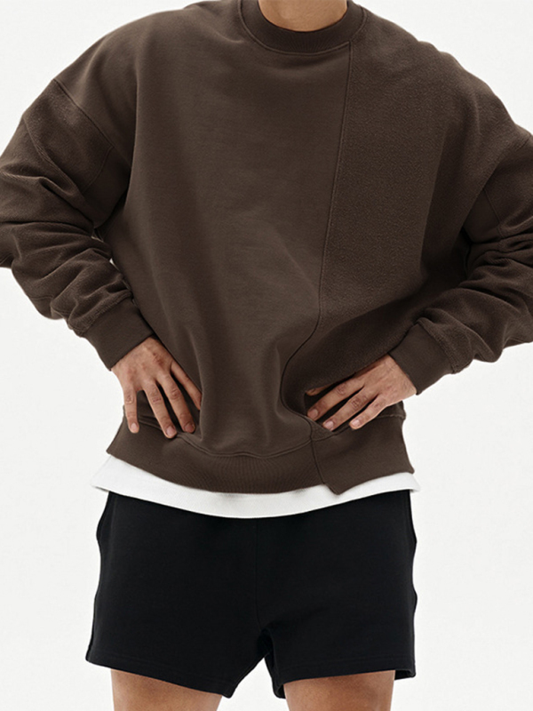 Men's Knitted Stitching Solid Color Casual Crew Neck Sweatshirt - Image 9