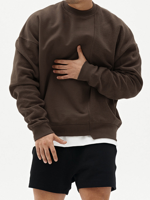 Men's Knitted Stitching Solid Color Casual Crew Neck Sweatshirt - Image 2