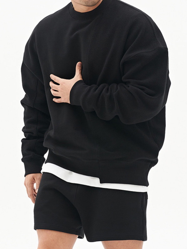 Men's Knitted Stitching Solid Color Casual Crew Neck Sweatshirt - Image 20