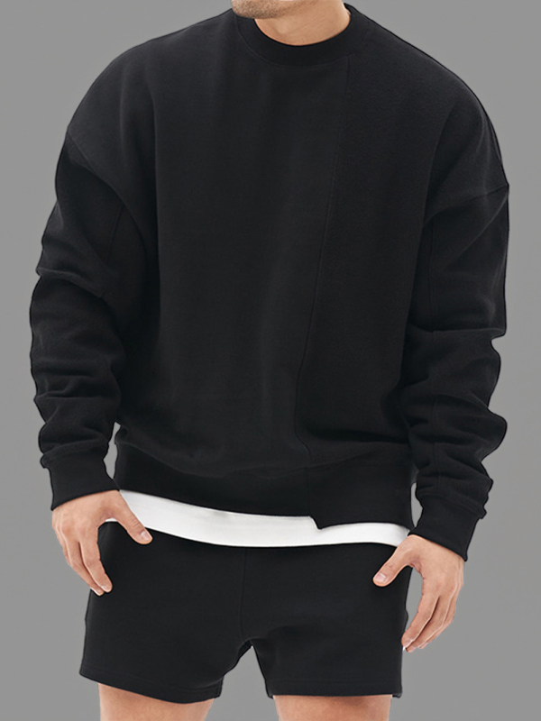 Men's Knitted Stitching Solid Color Casual Crew Neck Sweatshirt - Image 4
