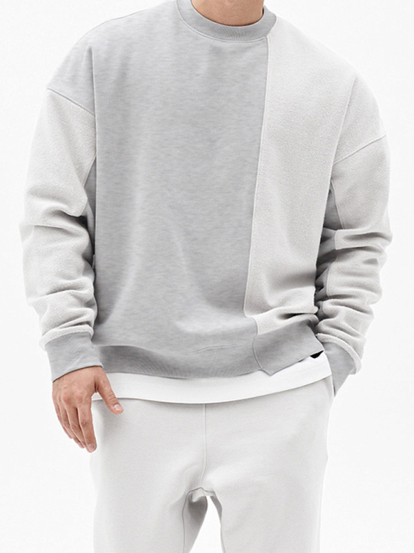 Men's Knitted Stitching Solid Color Casual Crew Neck Sweatshirt - Image 16