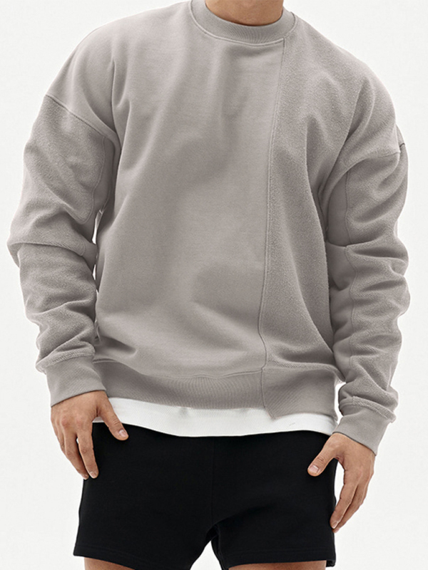 Men's Knitted Stitching Solid Color Casual Crew Neck Sweatshirt - Image 22