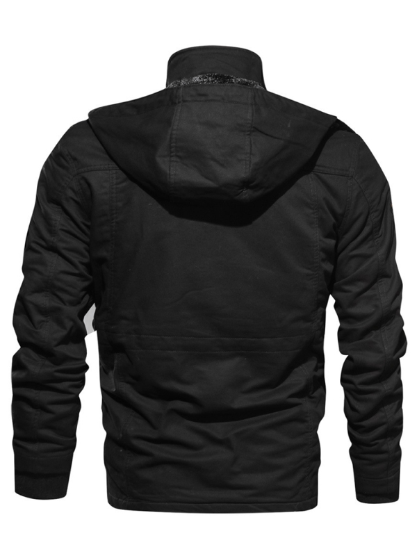 Men's Mid-Length Loose Stand Collar Hooded Cotton Top Youth Men's Jacket - Image 7