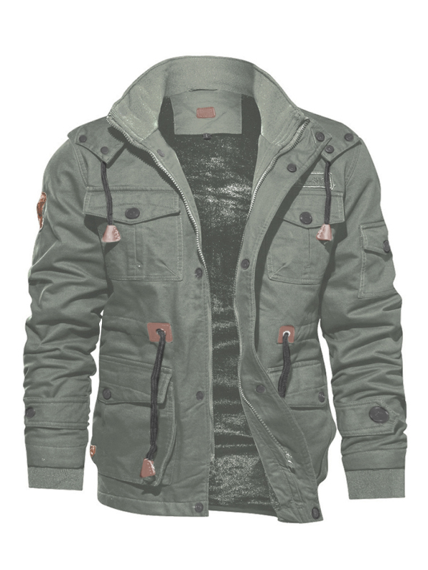 Men's Mid-Length Loose Stand Collar Hooded Cotton Top Youth Men's Jacket - Image 9