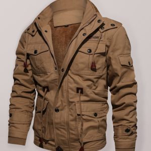 Men's Mid-Length Loose Stand Collar Hooded Cotton Top Youth Men's Jacket