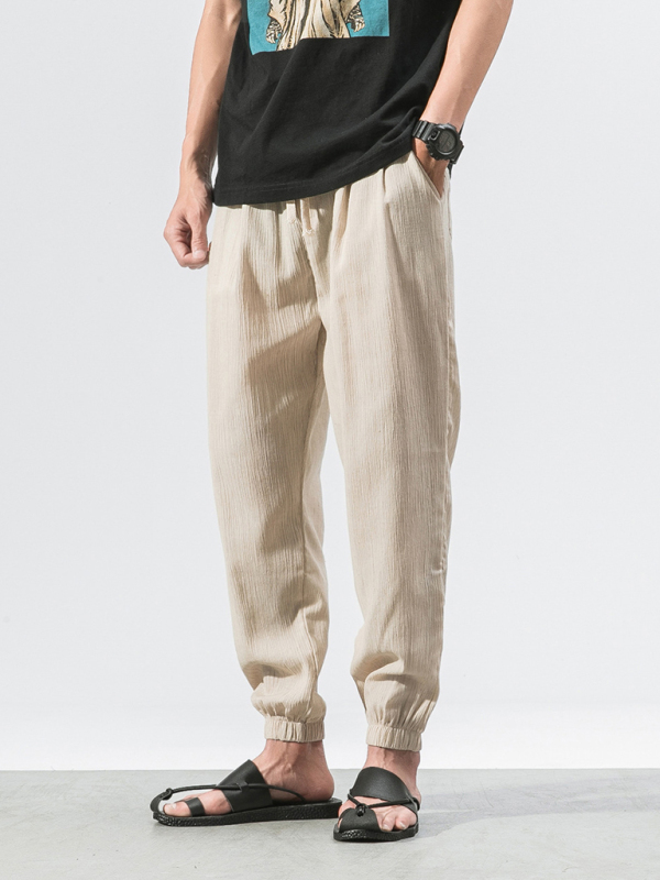 Men's woven cotton and linen casual harem trousers - Image 13