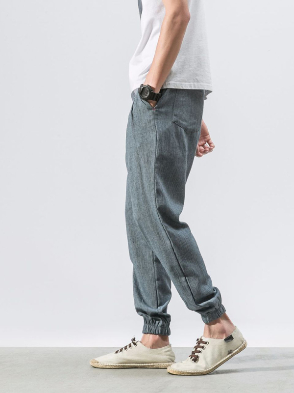 Men's woven cotton and linen casual harem trousers - Image 2