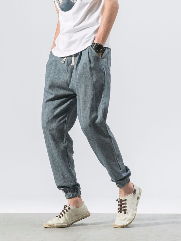 Men's woven cotton and linen casual harem trousers - Image 9