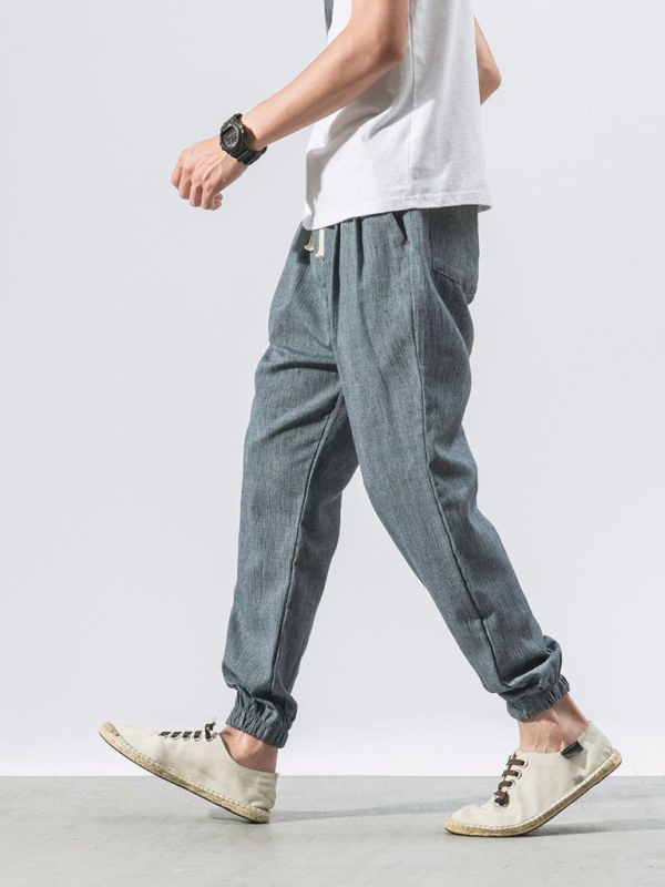 Men's woven cotton and linen casual harem trousers - Image 10