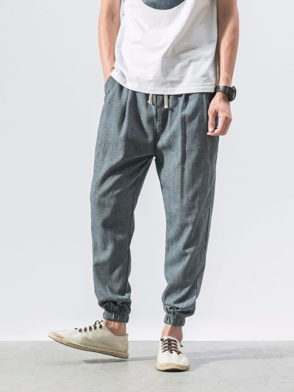 Men's woven cotton and linen casual harem trousers - Image 11
