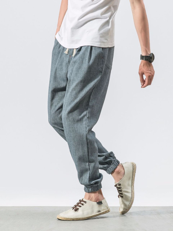 Men's woven cotton and linen casual harem trousers - Image 8