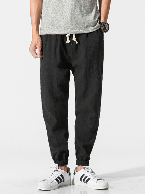 Men's woven cotton and linen casual harem trousers - Image 3