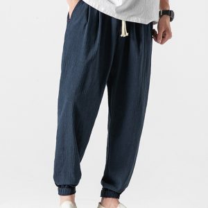 Men's woven cotton and linen casual harem trousers