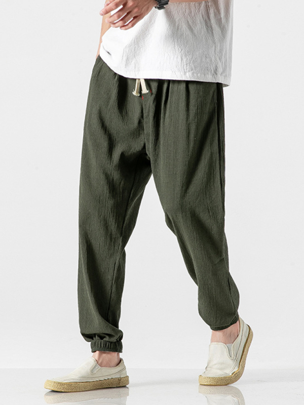 Men's woven cotton and linen casual harem trousers - Image 7