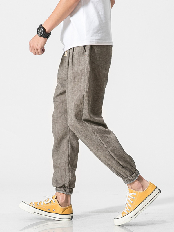 Men's woven cotton and linen casual harem trousers - Image 4