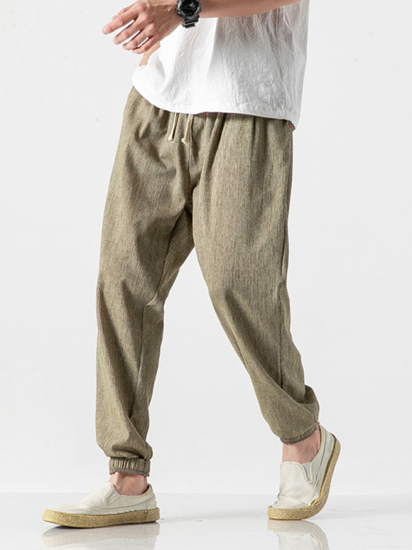 Men's woven cotton and linen casual harem trousers - Image 5