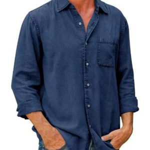 Men's Casual Solid Color Long Sleeve Shirt Slim Fit Lapel Shirt