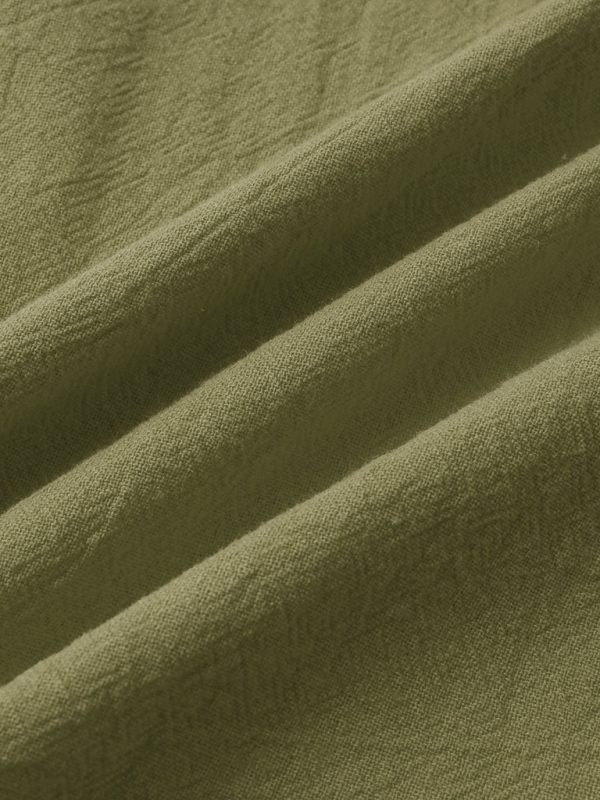 Men's Square Neck Casual Cotton Linen Shirt Linen Solid Color Half Sleeve Top - Image 2