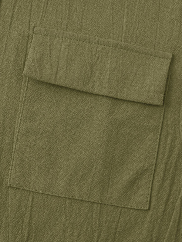 Men's Square Neck Casual Cotton Linen Shirt Linen Solid Color Half Sleeve Top - Image 4