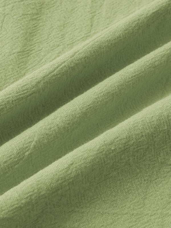 Men's Square Neck Casual Cotton Linen Shirt Linen Solid Color Half Sleeve Top - Image 7