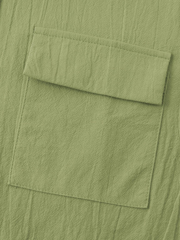 Men's Square Neck Casual Cotton Linen Shirt Linen Solid Color Half Sleeve Top - Image 9