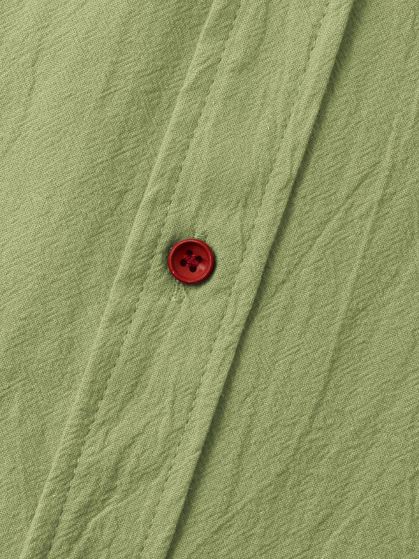 Men's Square Neck Casual Cotton Linen Shirt Linen Solid Color Half Sleeve Top - Image 6