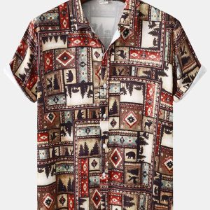 Men's Floral Print Design Sleeve Beach Vacation Shirt