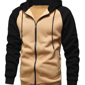 Jacket Contrasting color zipper cardigan plus fleece hoodie men's clothing