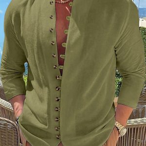 New Fashion Men's Retro Button Casual Long Sleeve Shirt