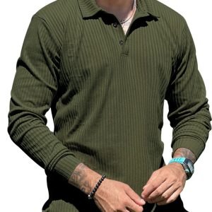 New Men's Lapel Long Sleeve T-Shirt Slim Fit Sports Lapel Polo Shirt