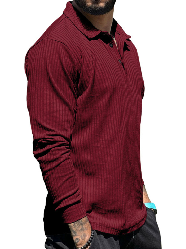 New Men's Lapel Long Sleeve T-Shirt Slim Fit Sports Lapel Polo Shirt - Image 9