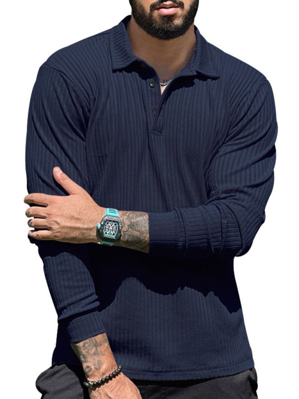 New Men's Lapel Long Sleeve T-Shirt Slim Fit Sports Lapel Polo Shirt - Image 5