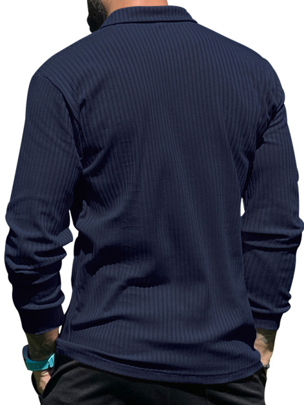 New Men's Lapel Long Sleeve T-Shirt Slim Fit Sports Lapel Polo Shirt - Image 2