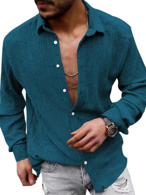 New Men's Solid Color Casual Lapel Long Sleeve Shirt - Image 4