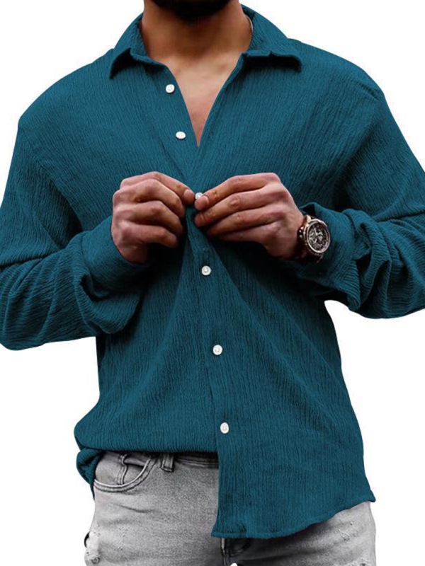 New Men's Solid Color Casual Lapel Long Sleeve Shirt - Image 16