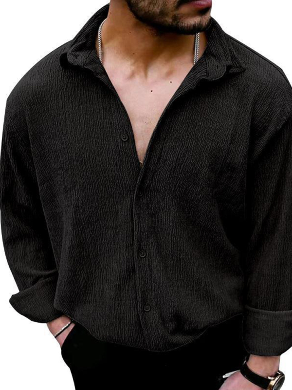 New Men's Solid Color Casual Lapel Long Sleeve Shirt - Image 22