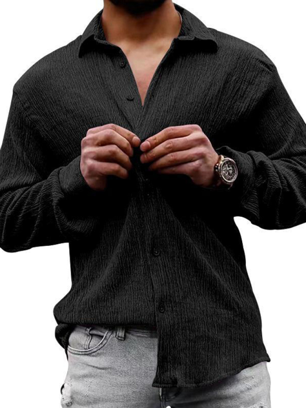 New Men's Solid Color Casual Lapel Long Sleeve Shirt - Image 19