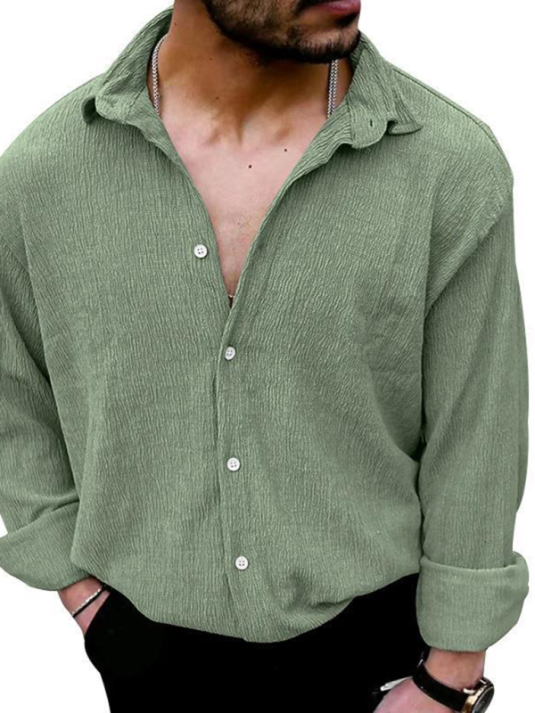 New Men's Solid Color Casual Lapel Long Sleeve Shirt - Image 25