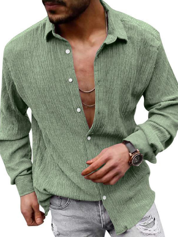 New Men's Solid Color Casual Lapel Long Sleeve Shirt - Image 6