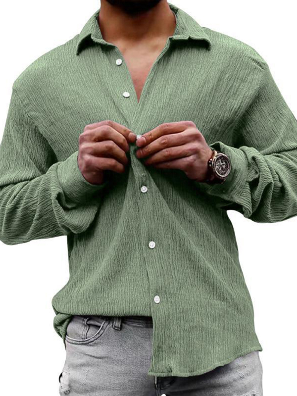 New Men's Solid Color Casual Lapel Long Sleeve Shirt - Image 23
