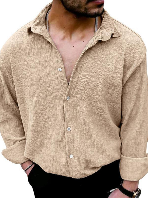 New Men's Solid Color Casual Lapel Long Sleeve Shirt - Image 12