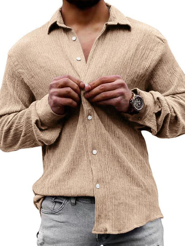 New Men's Solid Color Casual Lapel Long Sleeve Shirt - Image 10