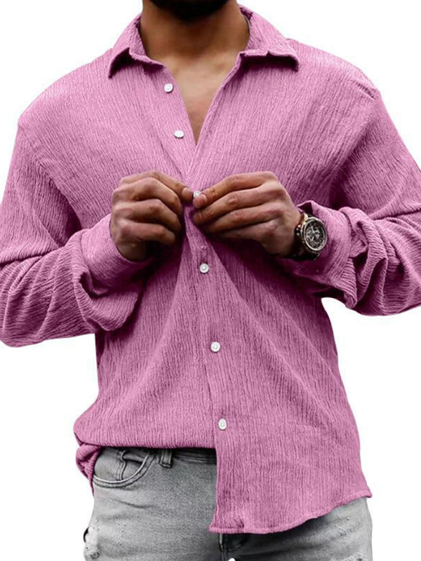 New Men's Solid Color Casual Lapel Long Sleeve Shirt - Image 13