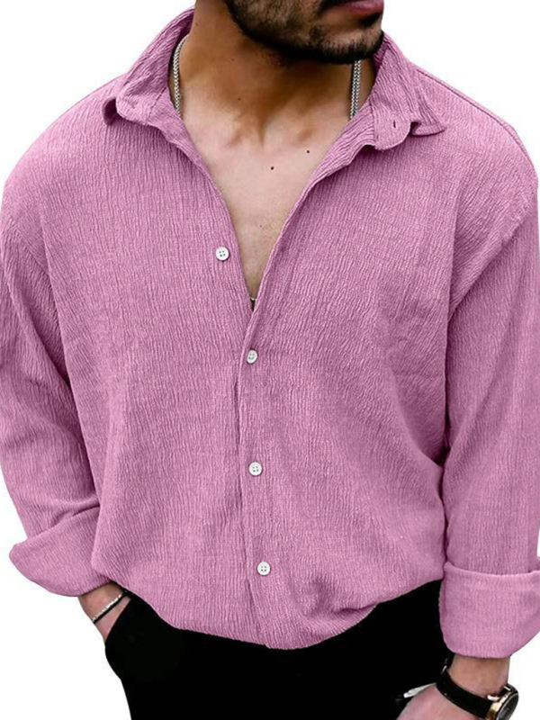 New Men's Solid Color Casual Lapel Long Sleeve Shirt - Image 15