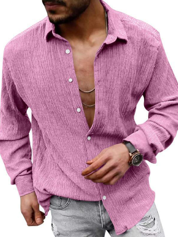 New Men's Solid Color Casual Lapel Long Sleeve Shirt - Image 3