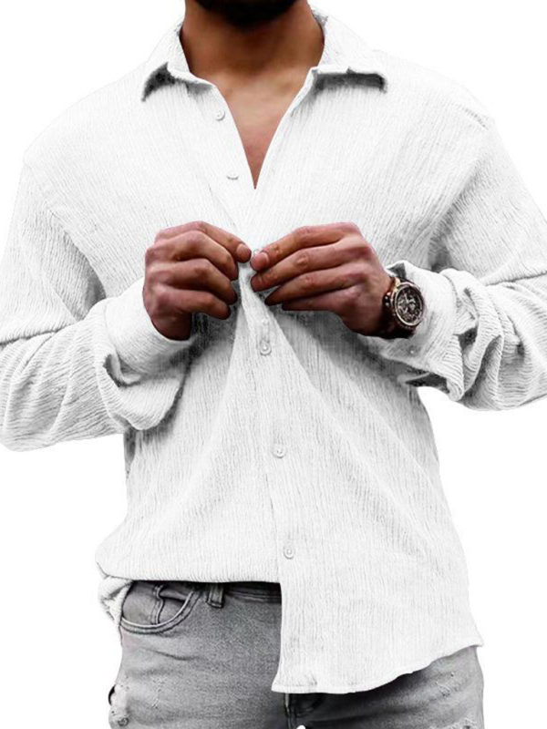 New Men's Solid Color Casual Lapel Long Sleeve Shirt - Image 7